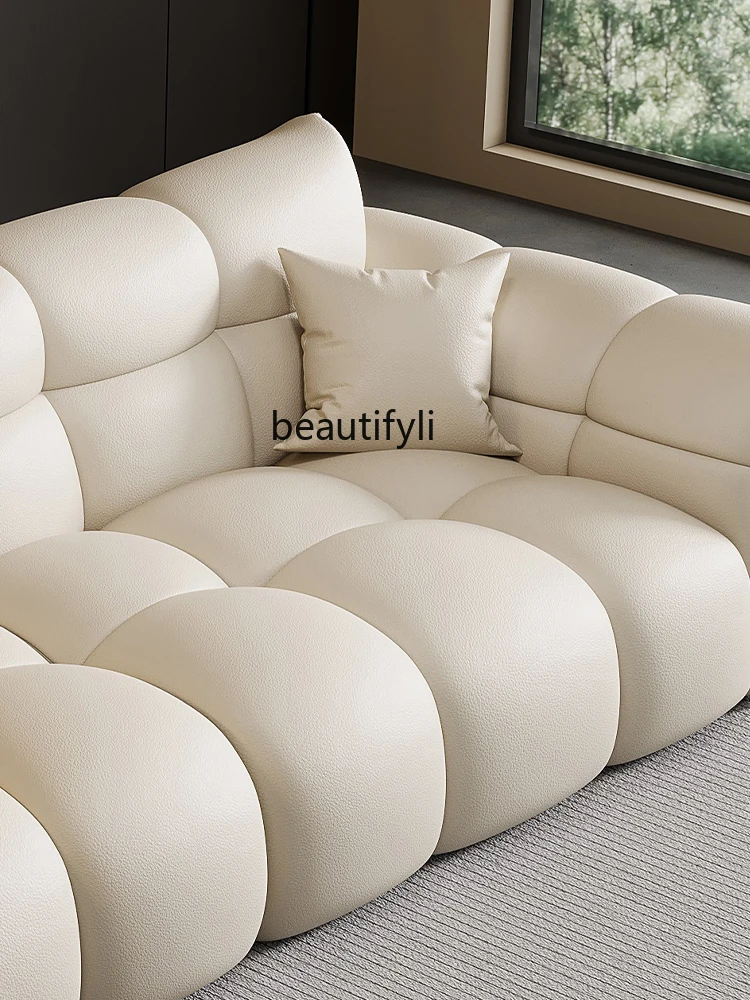 French Cream Leather Sofa Modern Minimalist Living Room Straight Row Sofa Designer New Lily Sofa