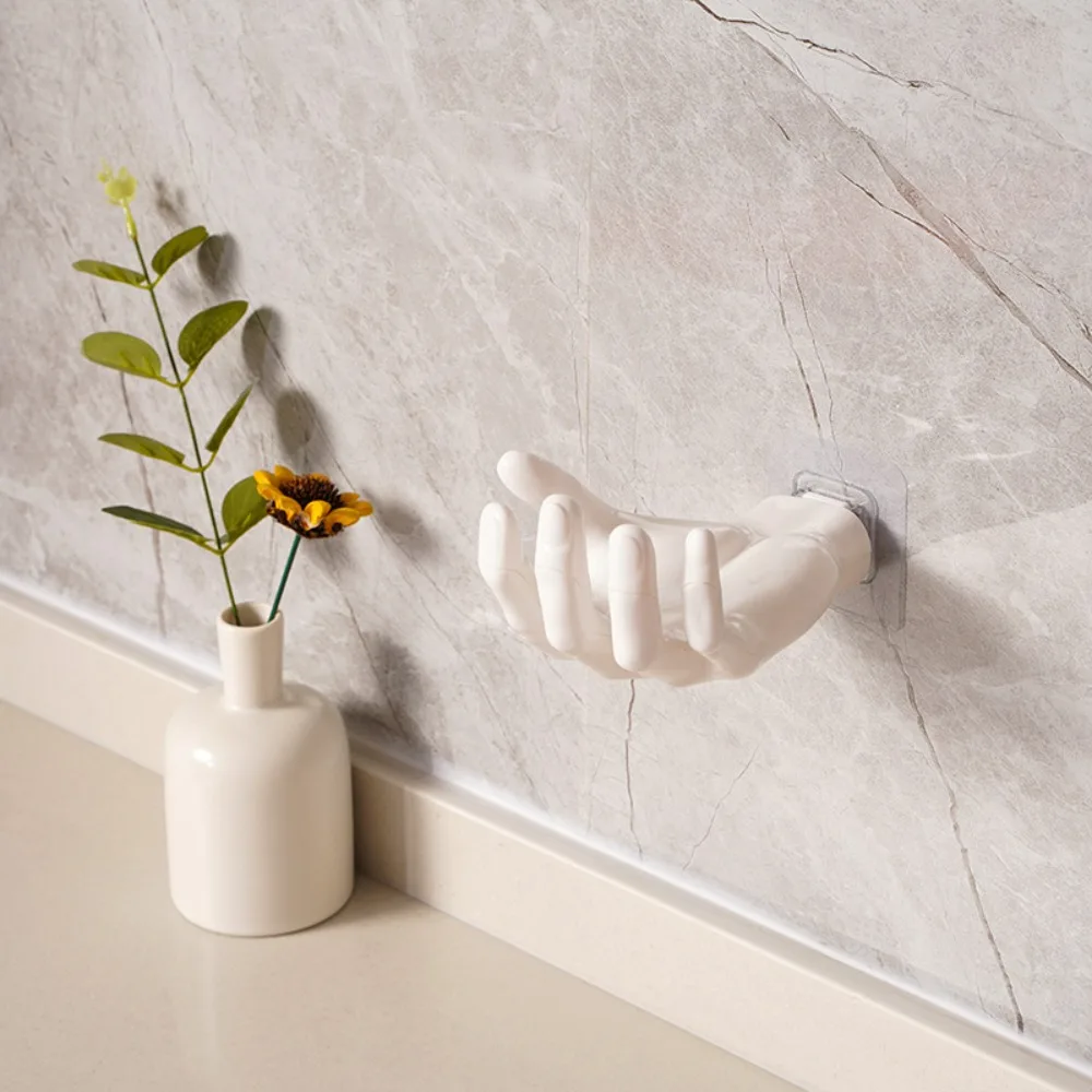 

Useful Easy To Install Wall Mounted Storage Rack Seamless Sturdy Hand Shape Hook Creative Bathroom Shelf Office