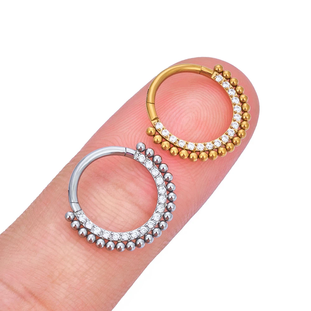 1Pcs Piercing Hoop Earrings For Women Cartilage Hinged Helix G23 Titanium Beads CZ Nose Rings Hinged Segment Ear Tragus Cartilag