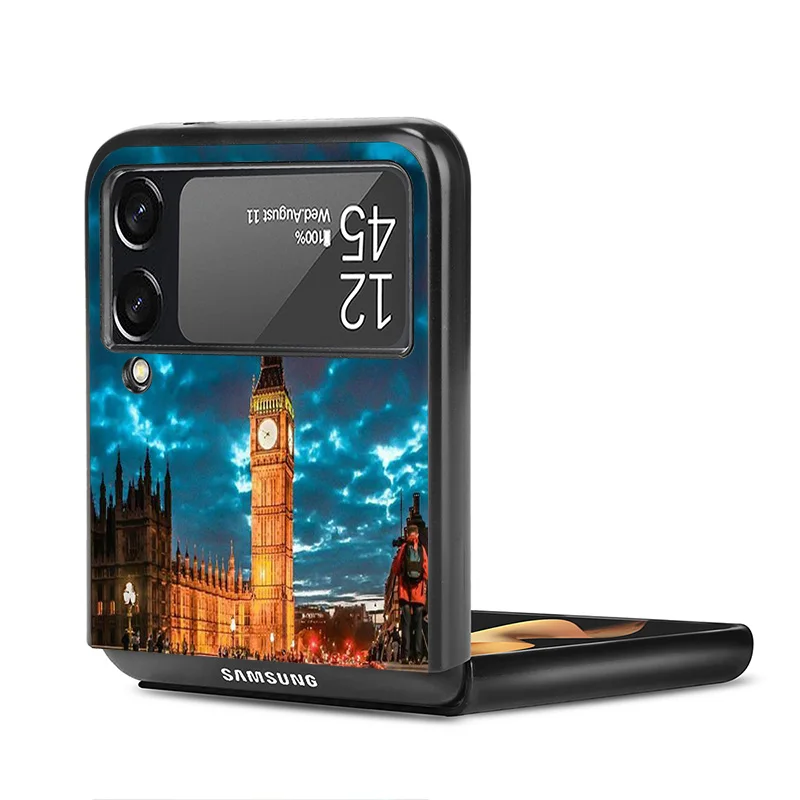 Hard Phone Cases For Samsung Z Flip 6 5 4 3 Galaxy Flip6 5G Flip5 Flip4 Flip3 Night Turkey Dubai City PC Black Matte Cover