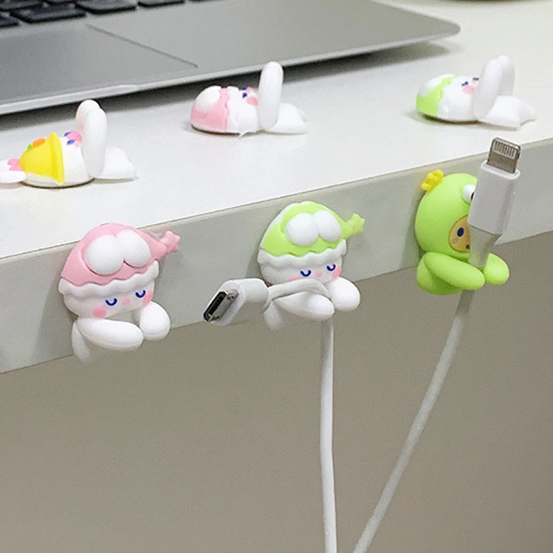 2pcs Kawaii Cartoon Cable Organizer Cute Charger Data Line Earphone Cable Winder Desk Organizer Traceless No-punch Adhesive Hook