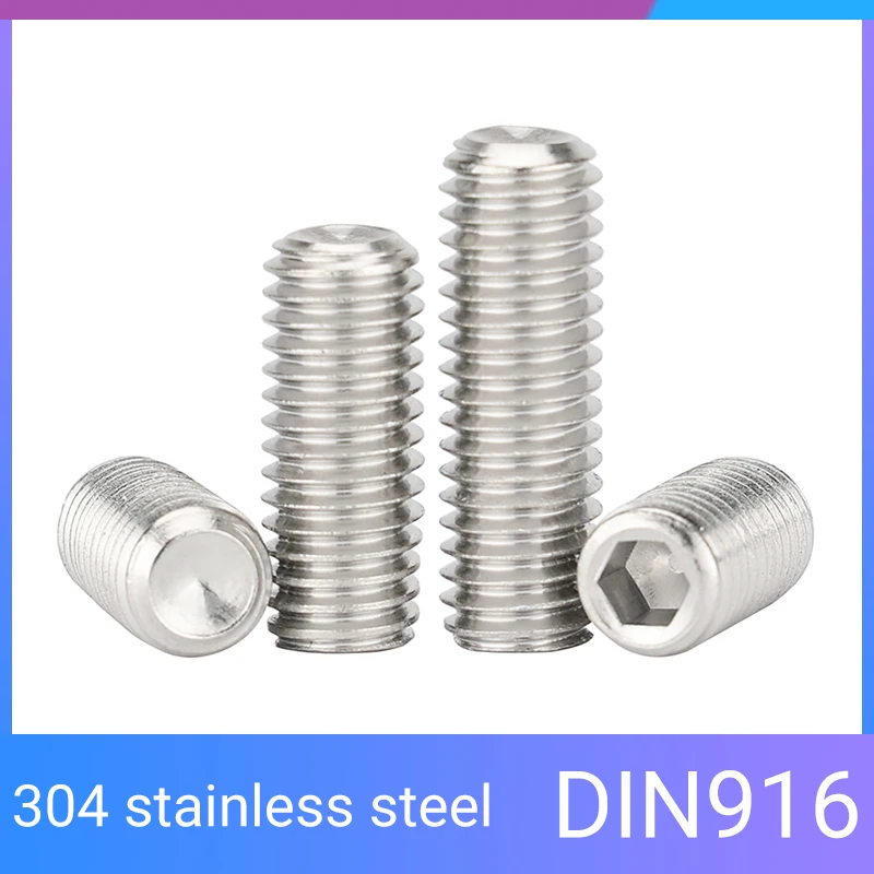20pcs M3 M4 M5 M6 M8 DIN916 304 Stainless Steel Hex Hexagon Socket Allen Cup Point Set Screws Grub Screw