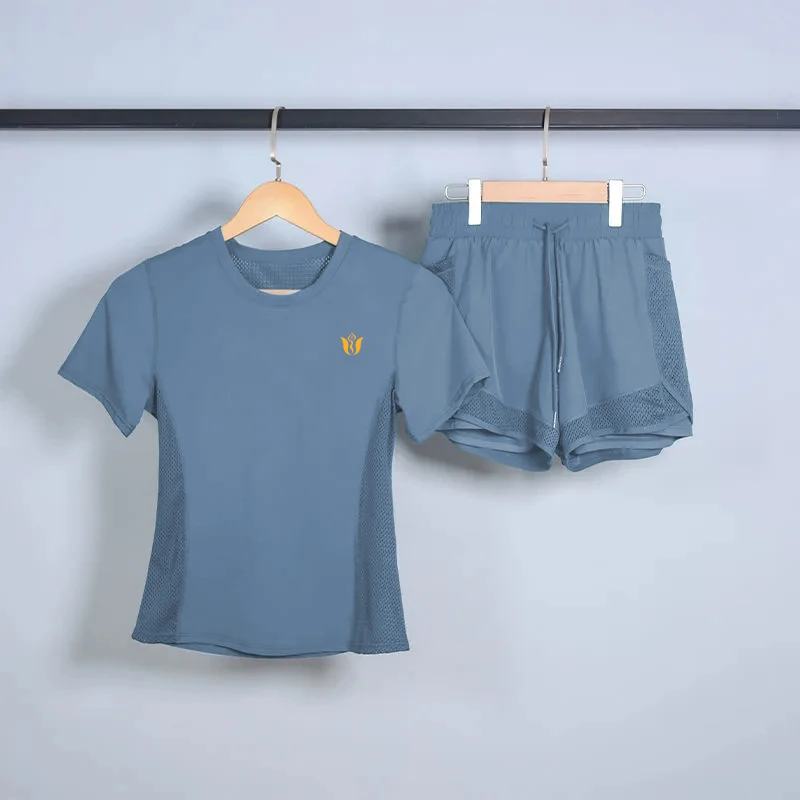 Korean Style Slimming Two-Piece Swimsuit Set Quick Dry Short Sleeve Top And Shorts for Large Size Women Thermal Spa Swimwear