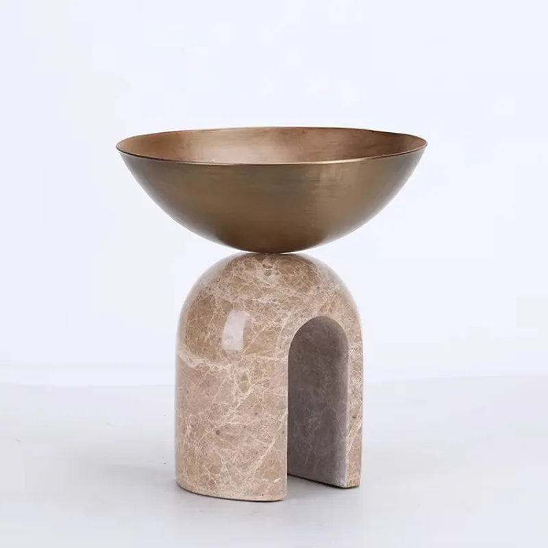 Modern antique brass brown marble metal tray for decorating the living room tabletop