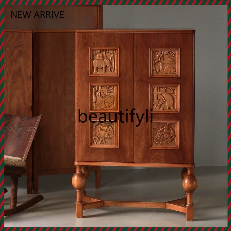 

D2520 Solid wood opposite door locker wood color porch side cabinet engraving