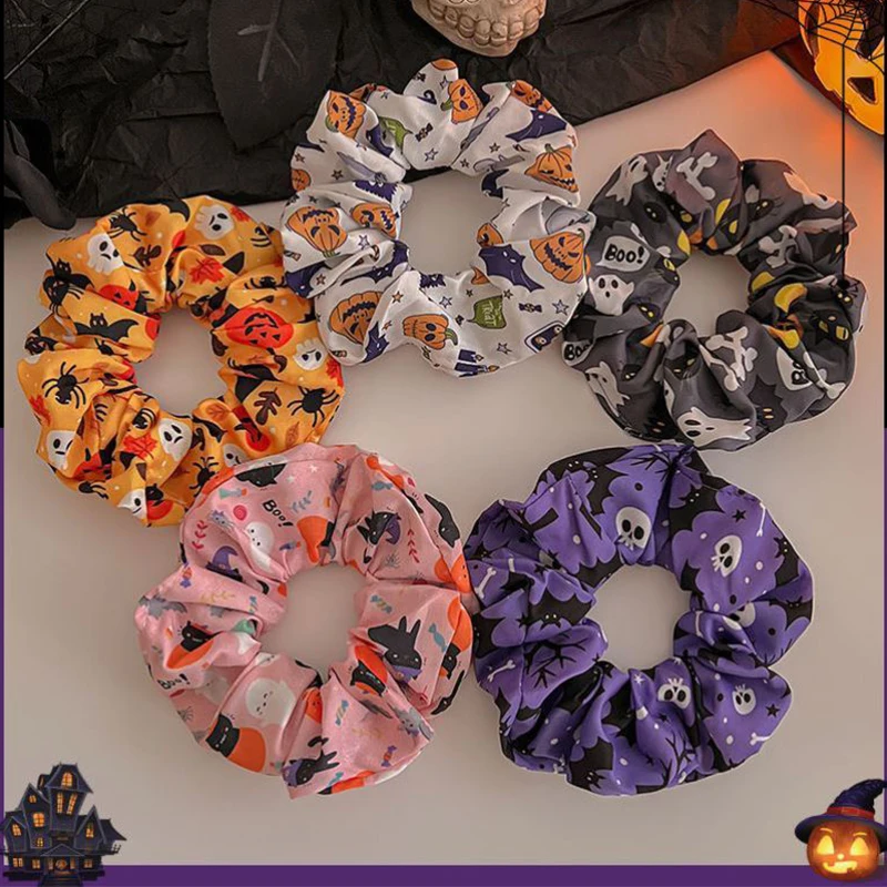 1/5PCS Halloween Decoration Women Pumpkin Spooky Scrunchie Elastic Headband Ponytail Holder Headband Hair Accessories Hair Ties