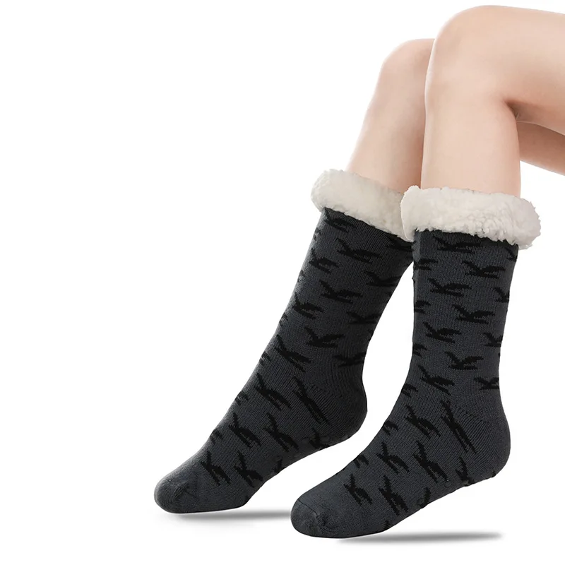 Mens Fuzzy Strip Sock Winter Warm Geometric Short Thick Home Sleeping Thermal Soft Fluffy Floor Slipper Sock Male Christmas Gift