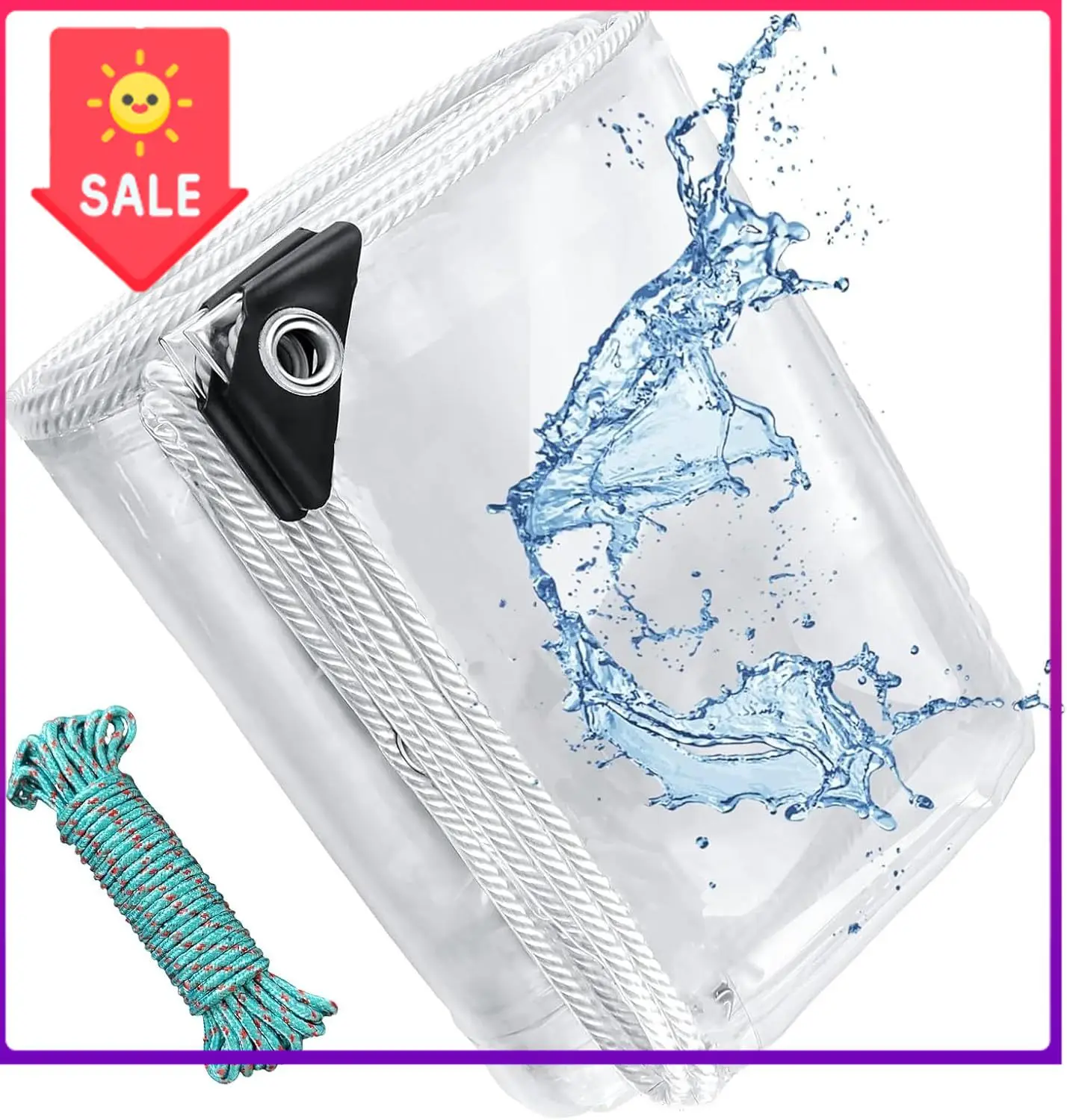 14Mil Clear Tarp - Heavy Duty Waterproof PVC Vinyl, 12X16 FT | Tear-resistant transparent tarpaulin with grommets. Ideal