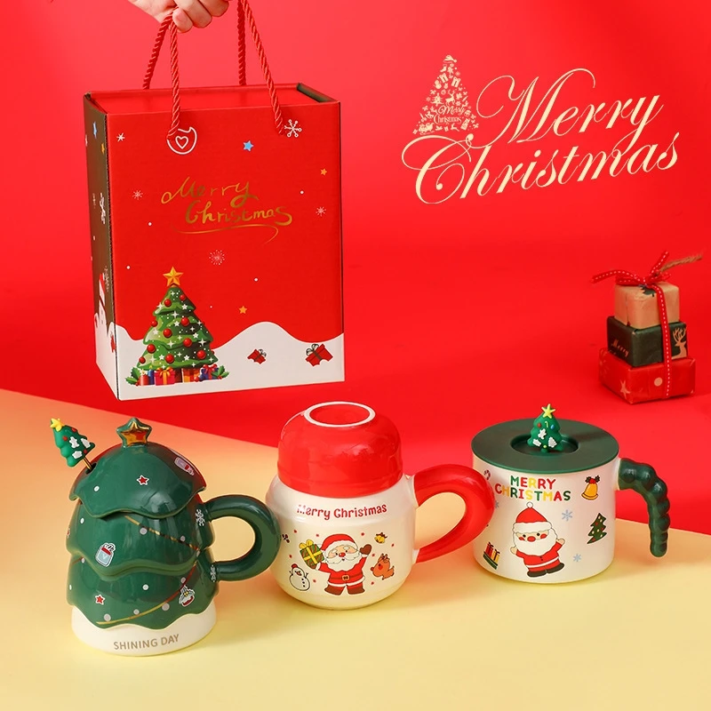 

Christmas Ceramic Mug With Lid And Spoon Cute Santa Tree Cartoon Tea Cup Gift For Kids Women Couples Festive Home Table Decor