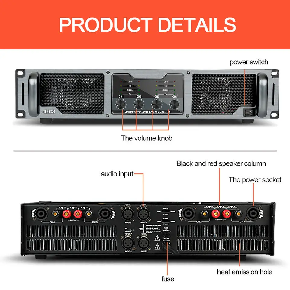 AMPLIFICADOR DE POTENCIA de Audio profesional, dispositivo de alta potencia para cine en casa y conferencia, OEM 4000S, 550W x 4, 2U