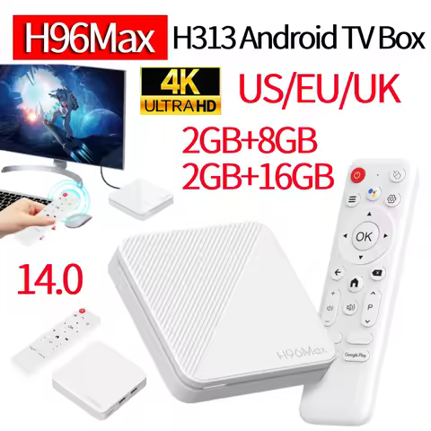 Smart TV Box 4K 2GB RAM 8GB/16GB ROM Set Top Box Android 14.0 WiFi BT Quad Core HD Media Player H313 Video Set Top TV Box