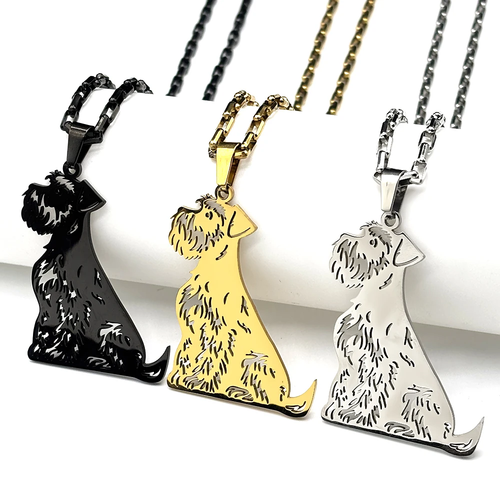Collar con diseño de cachorro Schnauzer con bigote para mujeres y hombres, de acero inoxidable, color plateado, collar con diseño de perro Schnauzy, regalos de joyería para la familia.