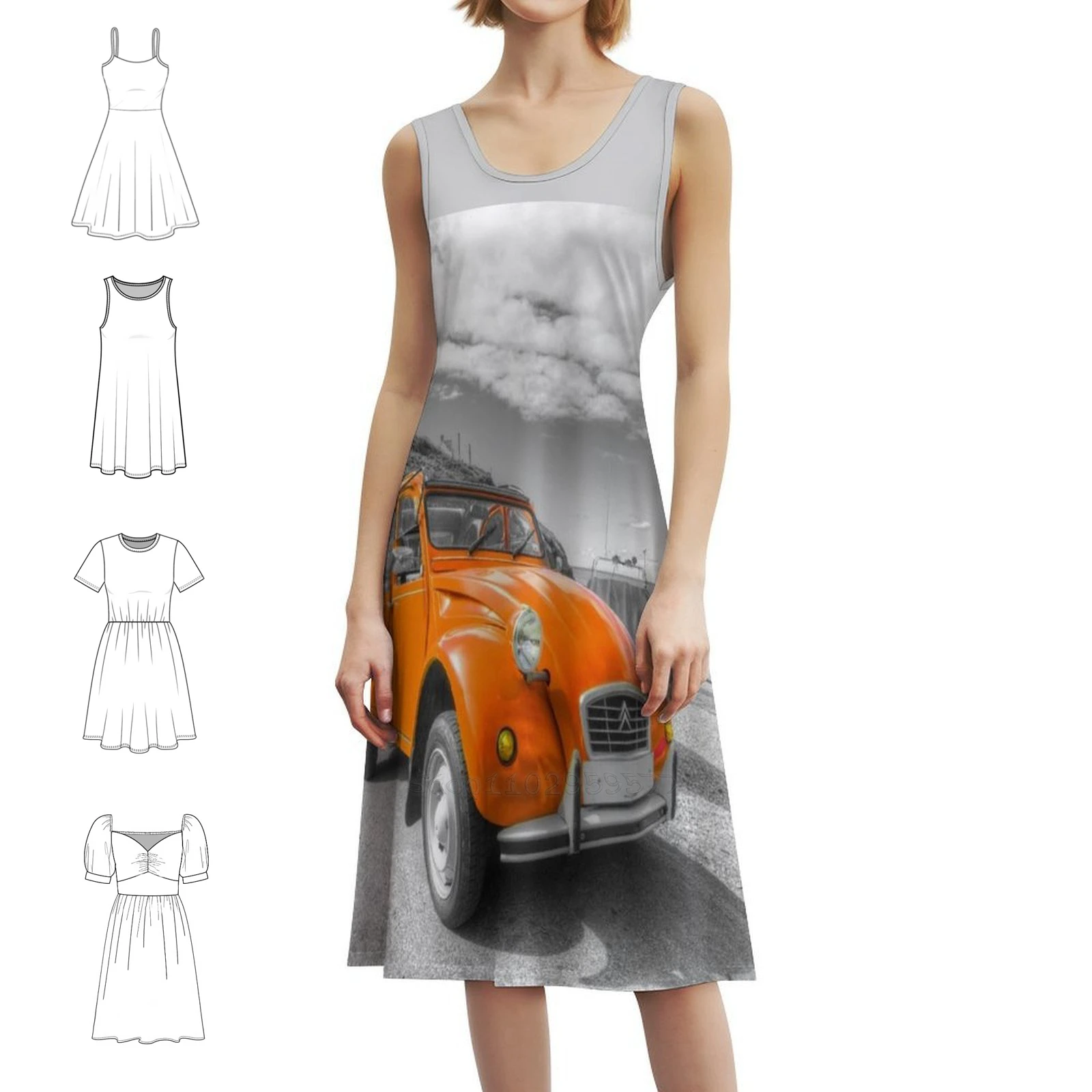 

Cornish 2Cv винтажное богемное платье с пышными рукавами или без рукавов для женщин платье 2Cv оранжевое автомобильное платье Diane Convertible