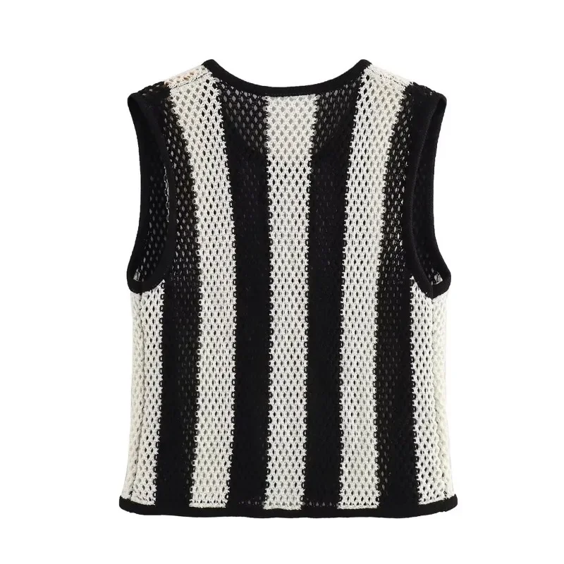 TRAF ZR Vest with Cutouts Holiday Tops Summer Sexy Women's Fashion Vests Ladies Tops Sleeveless Basics Striped Knit Vests