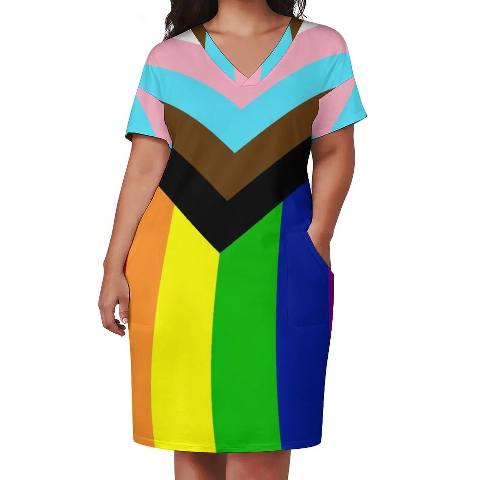 Progressive Rainbow Flag Pride Loose Pocket Dress dress summer elegant women