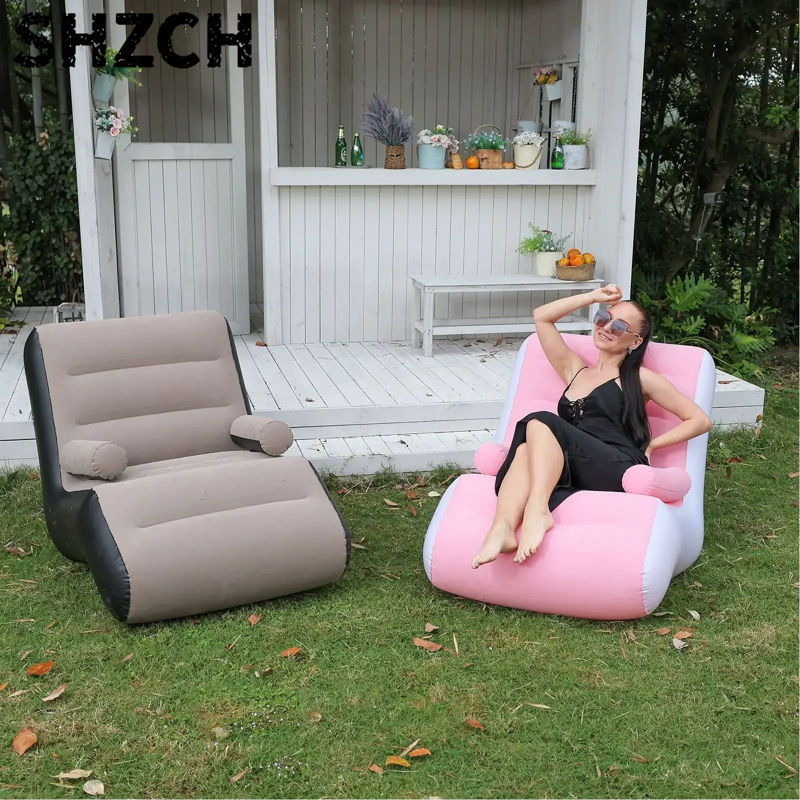 Lazy Sofa New Inflatable Foot Pump Outdoor Sofa Chair Recliner Lunch Break Bed