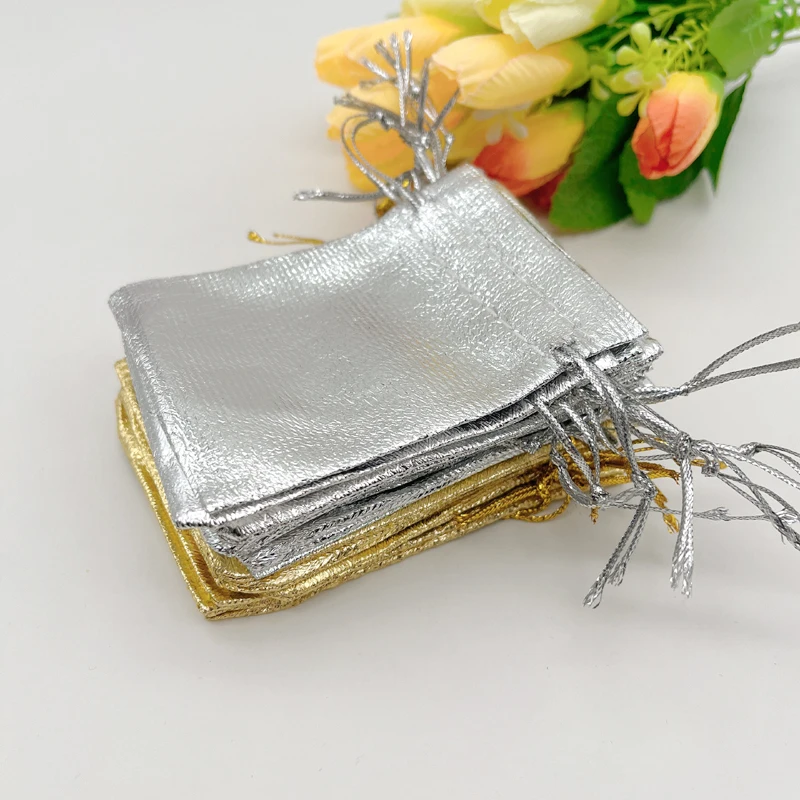 1000pcs Silver Gold Gift Pouch Wedding Packaging Sachet Cloth Bag Drawstring Gift Pouch for Jewelry Storage Fabric Packaging Bag