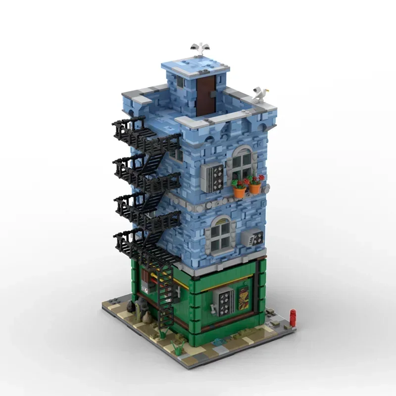 Bloques de construcción Moc, modelo de librería Modular, ladrillos técnicos, montaje artesanal, juguetes con vista a la calle para niños, regalos de vacaciones