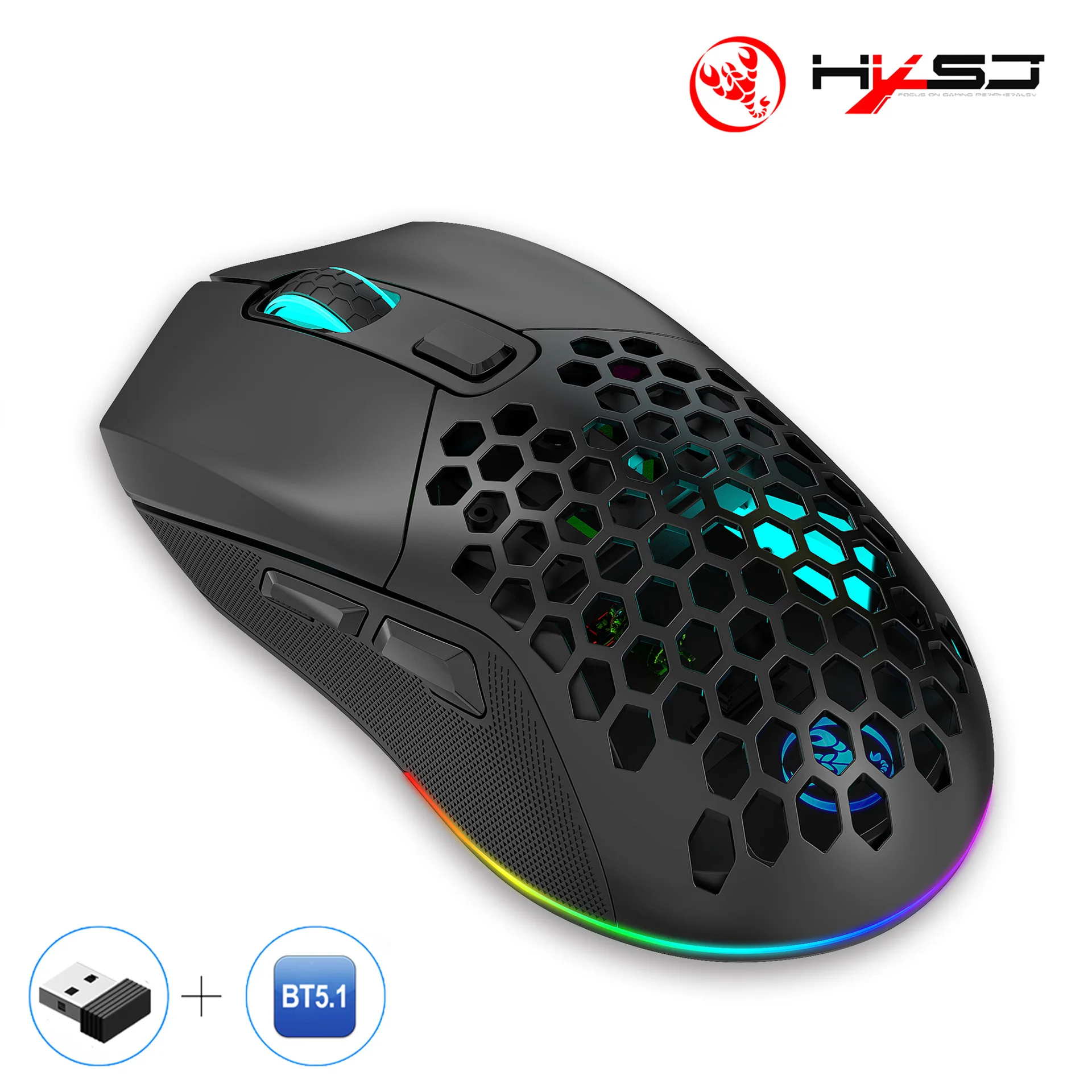 

T28 Двухрежимная беспроводная мышь 2,4G + BT5.1 Сменная задняя крышка 4800 точек на дюйм Игровая Bluetooth-мышь с RGB-подсветкой