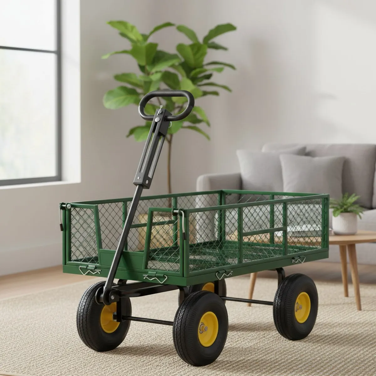 Heavy Duty Garden Wagon 4.5 Cu Ft Steel Utility Cart Removable Sides 10 Inch Tires