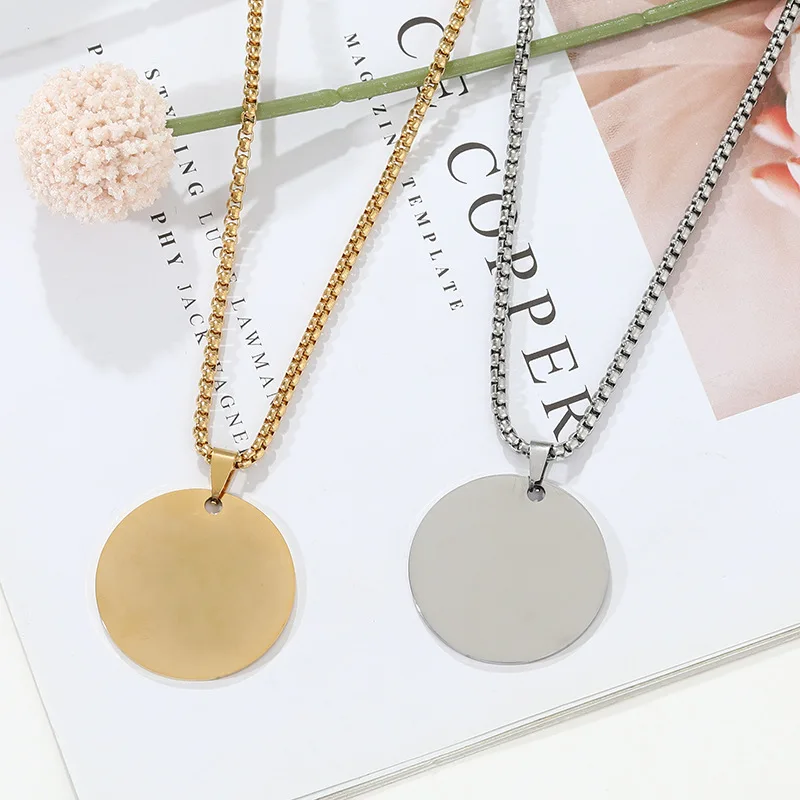 New 10pcs blank circular pendant necklace can be DIY laser engraved graphic necklace, parents' lover gift, family jewelry
