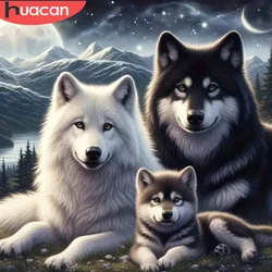 HUACAN 다이아몬드 모자이크 늑대 풀 라운드 페인팅, 동물 자수 라인석, 5D DIY 수공예, 홈 데코