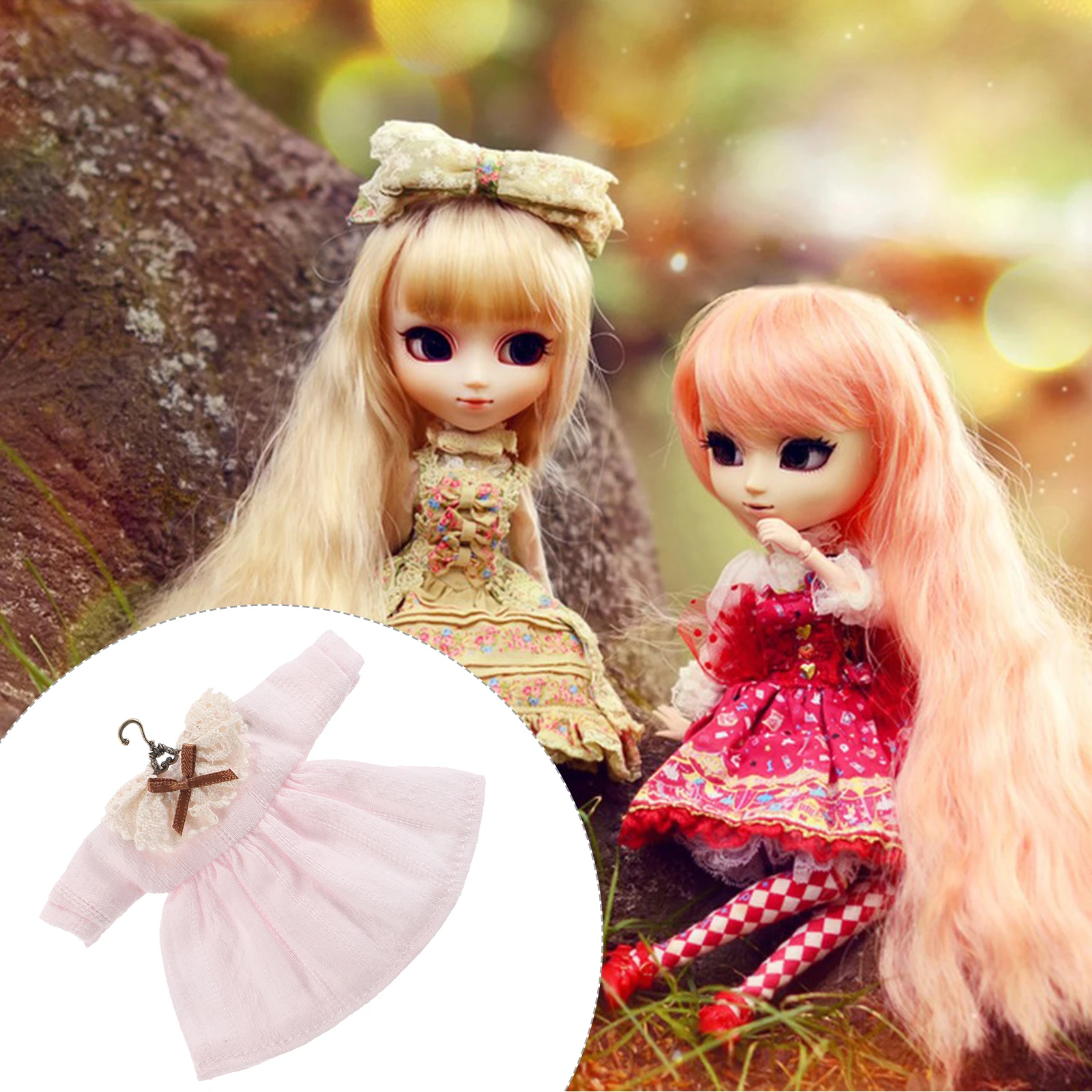 

Elegant Vintage Dress Lace Neckline Sweet OB11 Clothes Wedding Clothing Fit Various Models Easy Dress for Dollhouse