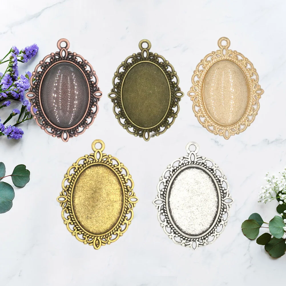 

50Pcs Gemstone Cabochon Base Pendants Vintage Alloy Oval Tray for DIY Resin Craft Jewelry Making Blank Settings