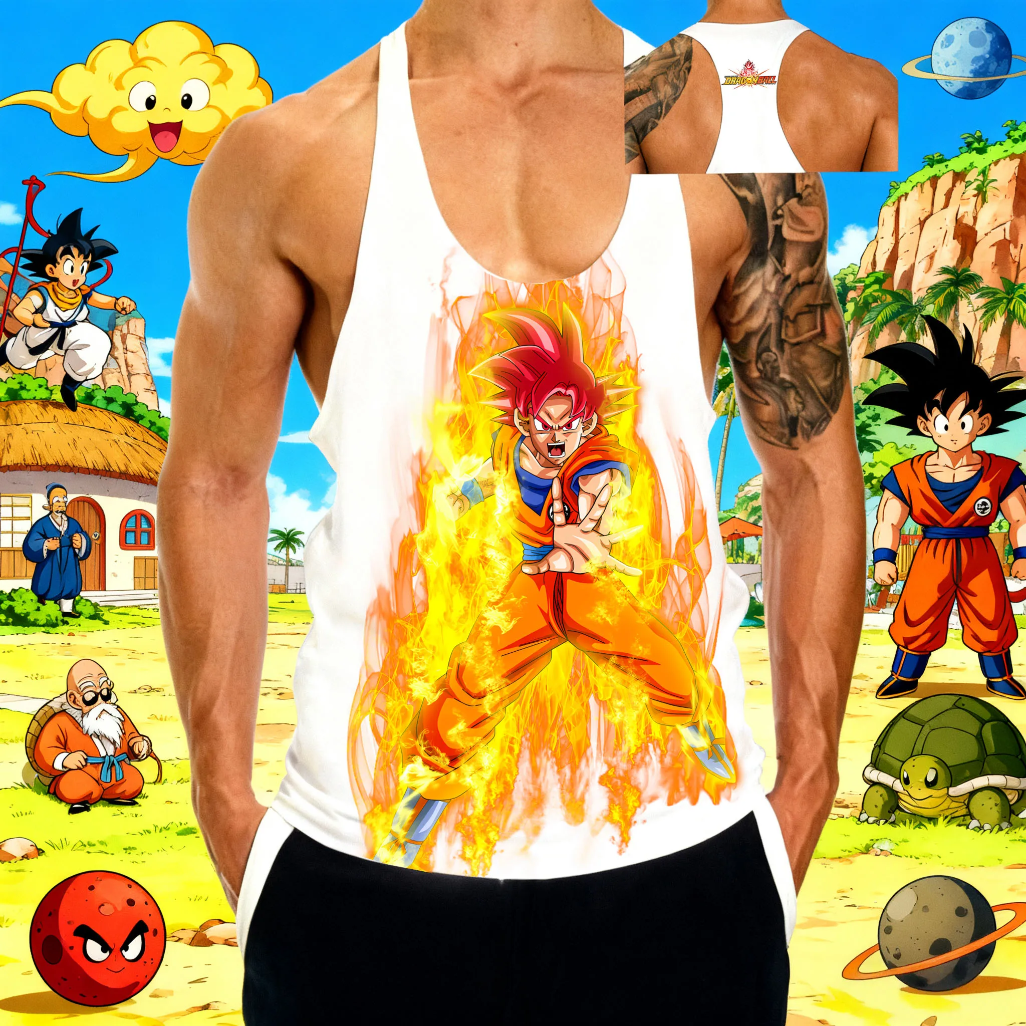 

Popular Anime "Dragon Ball" Sun Wukong Pattern Print 2025 Summer Hot Selling Men's Sports Gym Breathable Cotton Sleeveless Vest