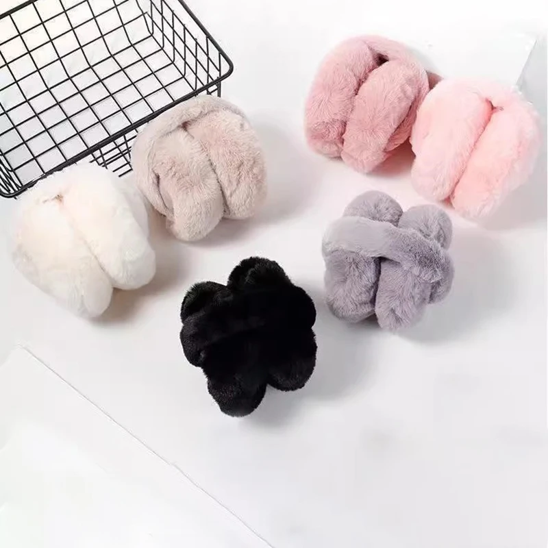 1pc proteção contra o frio macio pelúcia orelha mais quente inverno earmuffs para unisex cor sólida ao ar livre orelha-muffs portátil dobrável earflap