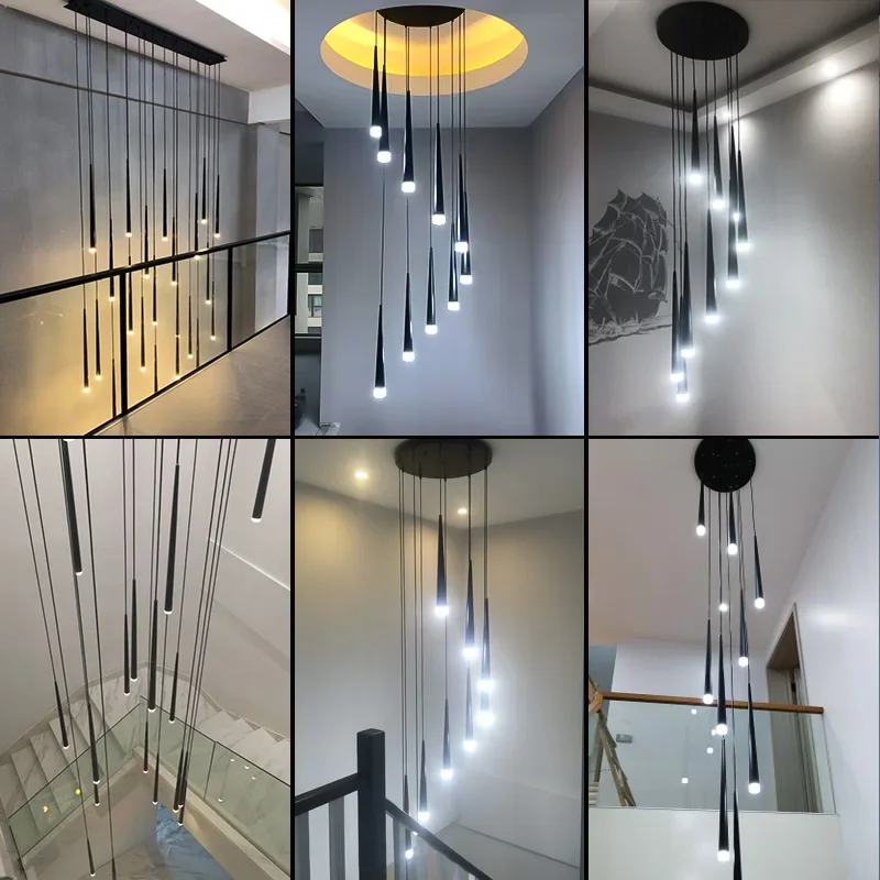 Modern Led Stair chandelier simple atmosphere duplex apartment building bedroom Nordic restaurant bar loft rotati Long droplight