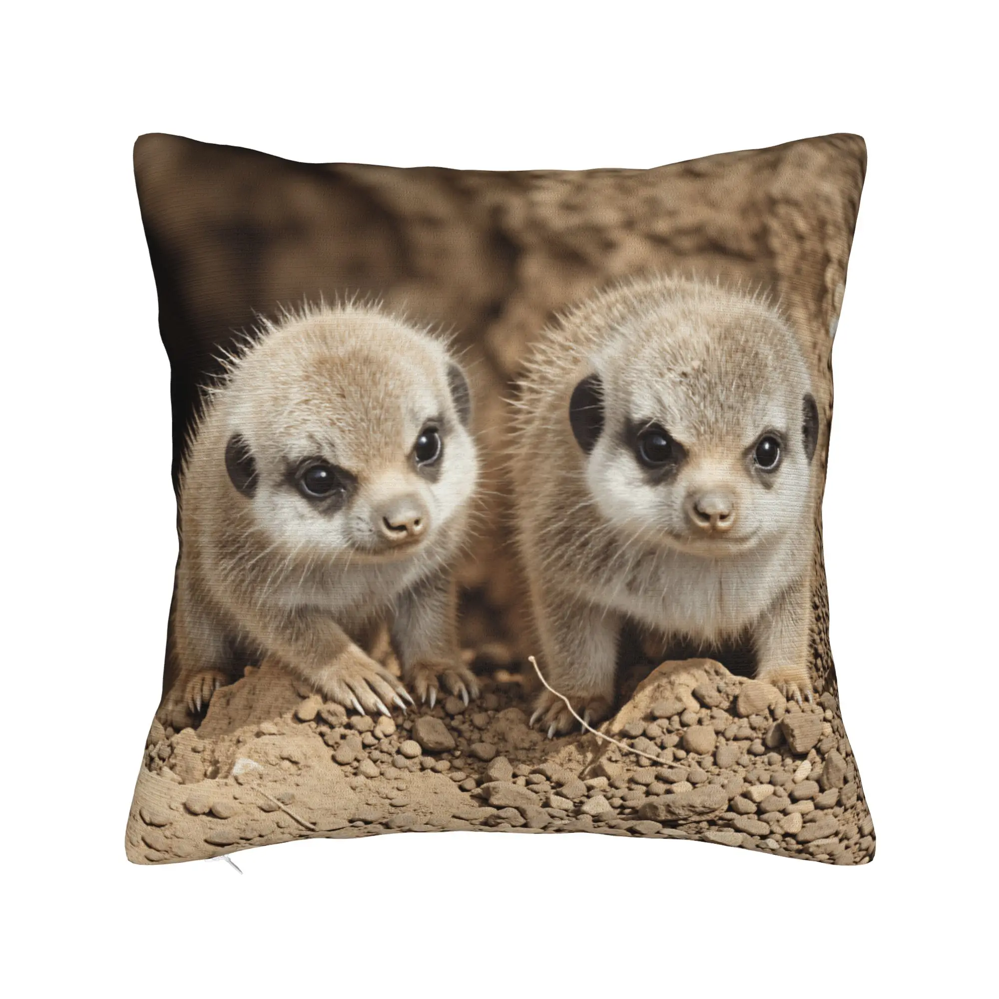 Pillow Cover Two Baby Meerkats  Novelty Pillow Case For Living Room Chair Pillowcases