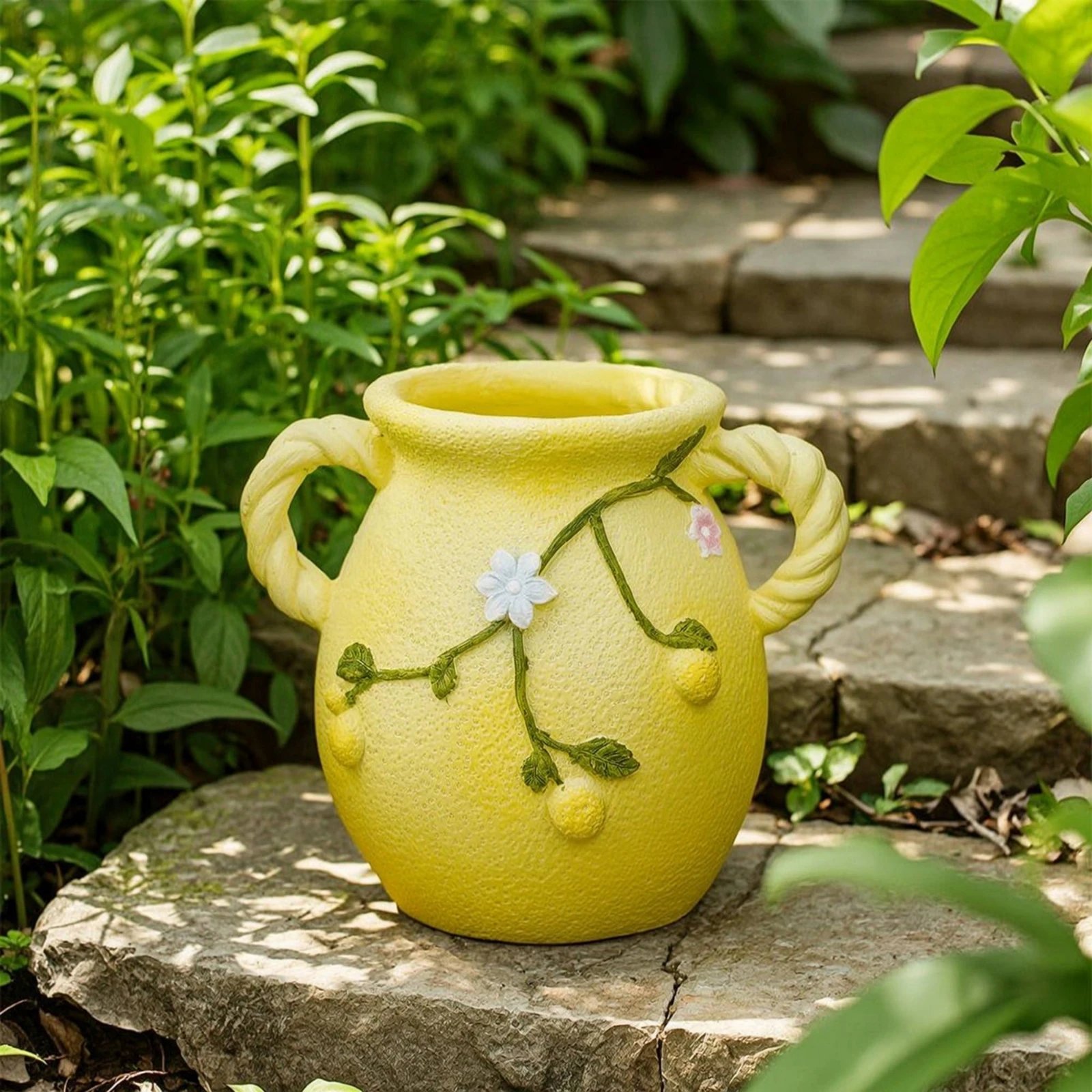 Urn Planter with Handles Rustic Urn Planter with Embossed Pattern Flower Pot Weather-Resistant Classic for Gardeners, Garden