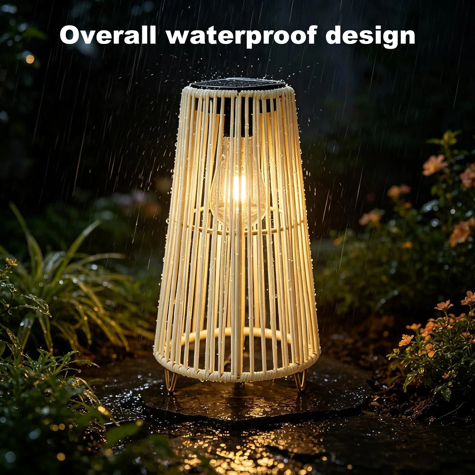 Solar Powered Rattan Garden Lamp Outdoor Waterproof Wicker Floor Lamp Courtyard Light for Garden Yard Pathway Driveway and Porch