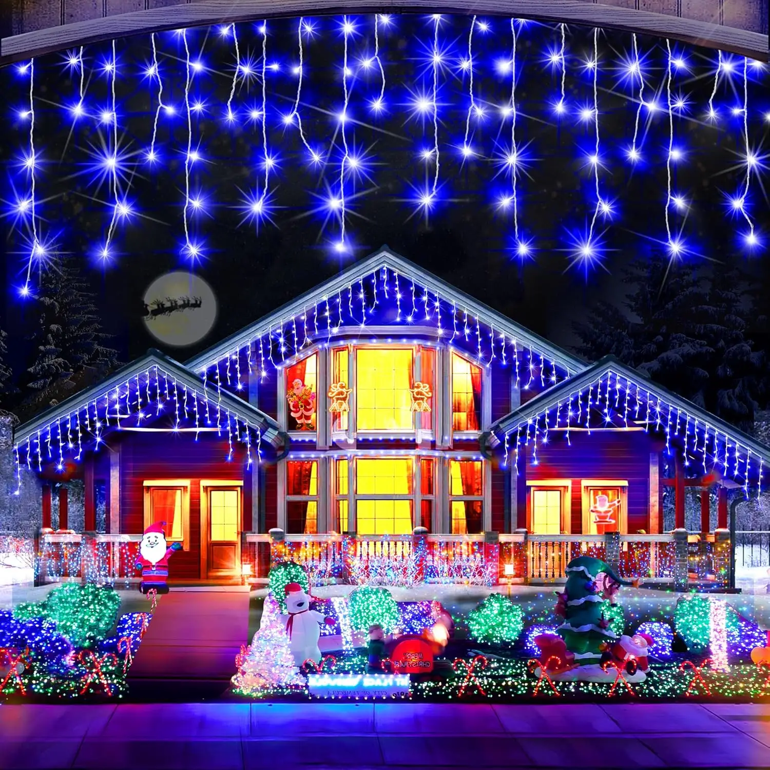 Christmas Outdoor Lights 20m Street Garland Winter Led Icicle Curtain Lights for House New Year and Christmas Decoration 2024