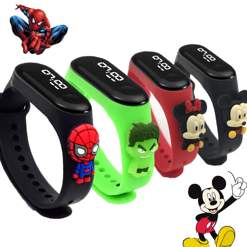 Anime Avengers Spiderman LED Sports Touch Watch Cartoon Marvel Dolls Electronic Clock Watch Boys Girls Princess Kid Gifts Toys