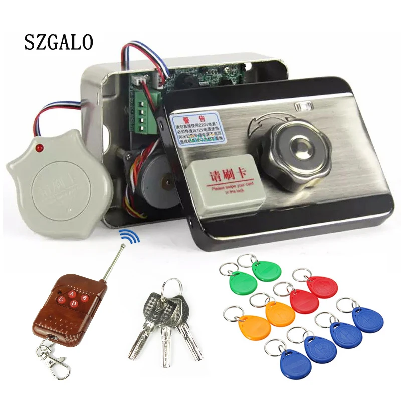 RFID Card Electric Door & Gate Lock Castle Access Control Electronic Integrated ID Tags Door Rim Lock Remote Control Optional