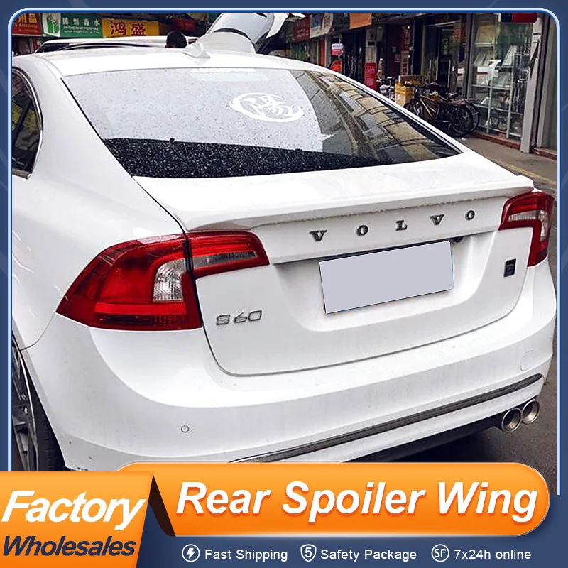 

For Volvo S60 2011 12 13 14 15 16 17 Rear Trunk Lid Car Spoiler Wing Ducktail DIY Unpainted Glossy Black White Carbon Color