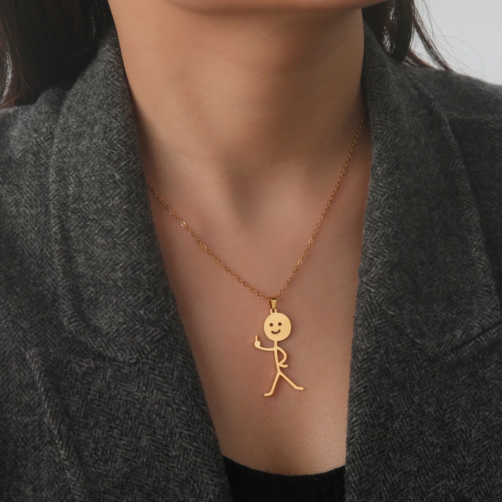 COOLTIME Lustige Mittelfinger Stickman Halskette Edelstahl Hip Hop Doodle Anhänger Halskette für Frauen Männer Punk Schmuck Geschenk – Detail 9
