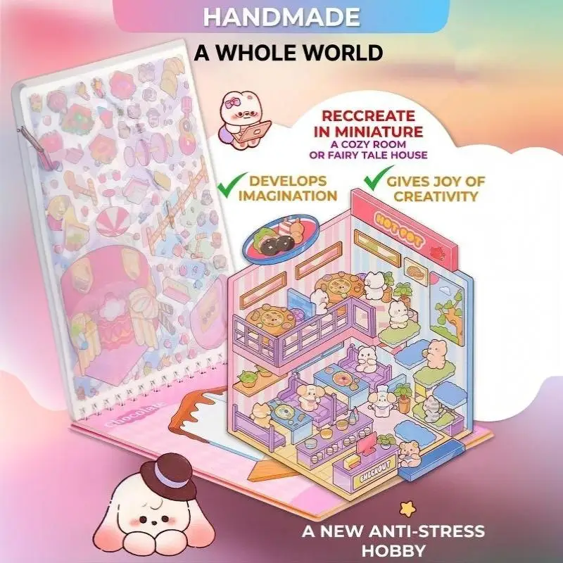 3D Microscopic Scene Sticker Books With Cute Cartoon Patterns Various Simulation