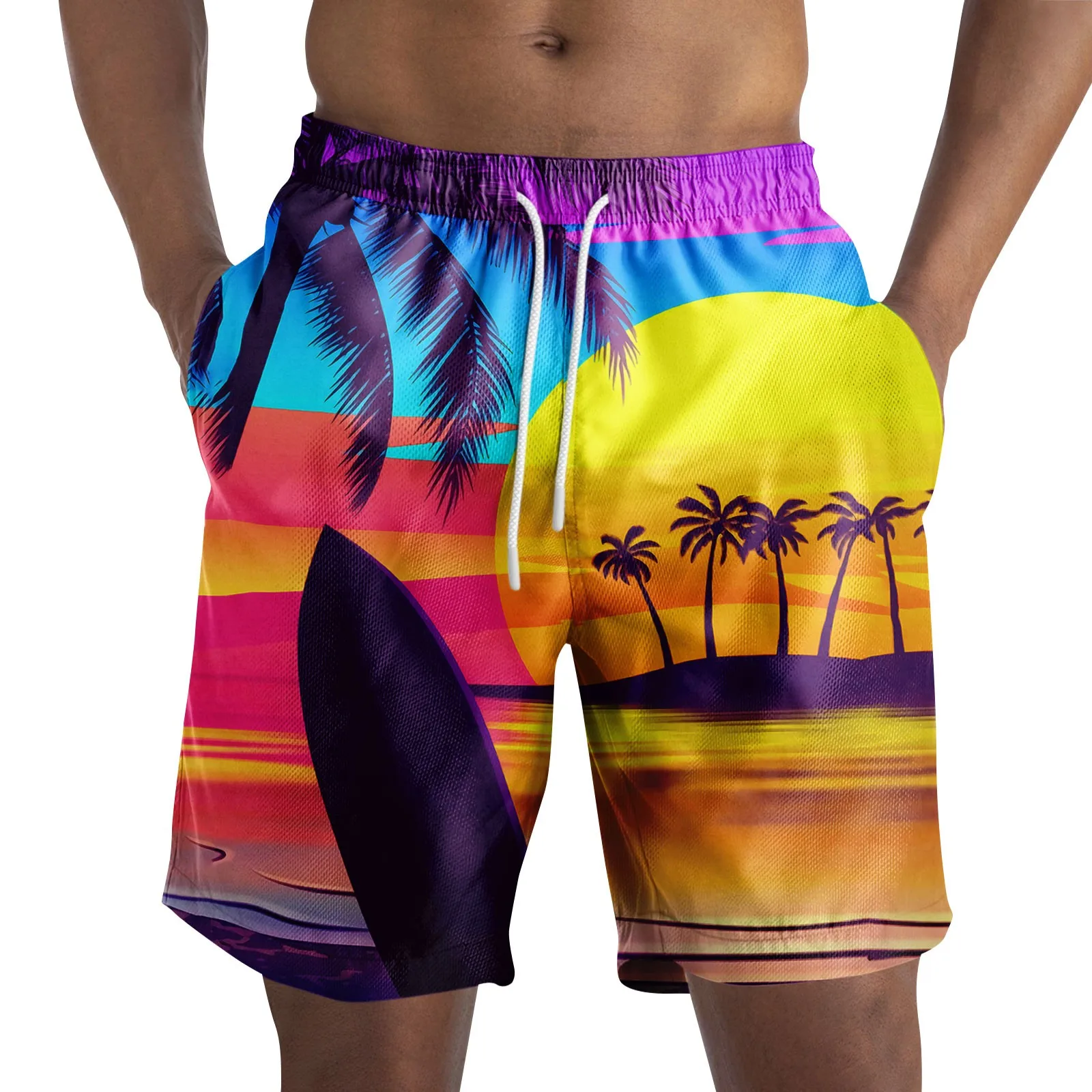 Pantalones cortos informales para hombre, Shorts de playa con cordón, estampado Hawaiano, con bolsillos, deportivos que combinan con todo