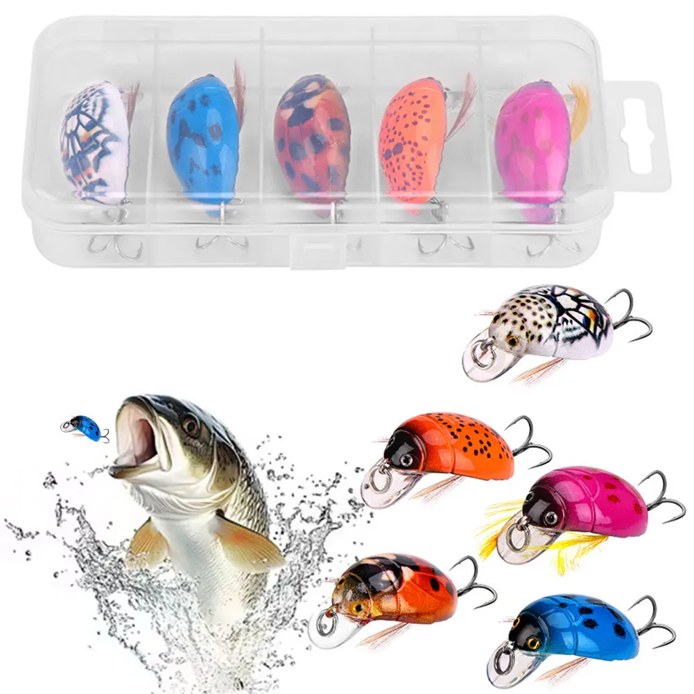 5개입 낚시 미끼 바다 무당벌레 크랭크 플로팅 워블러 인조 무당벌레 낚시 미끼 하드 베이트 배스 잉어 낚시 액세서리