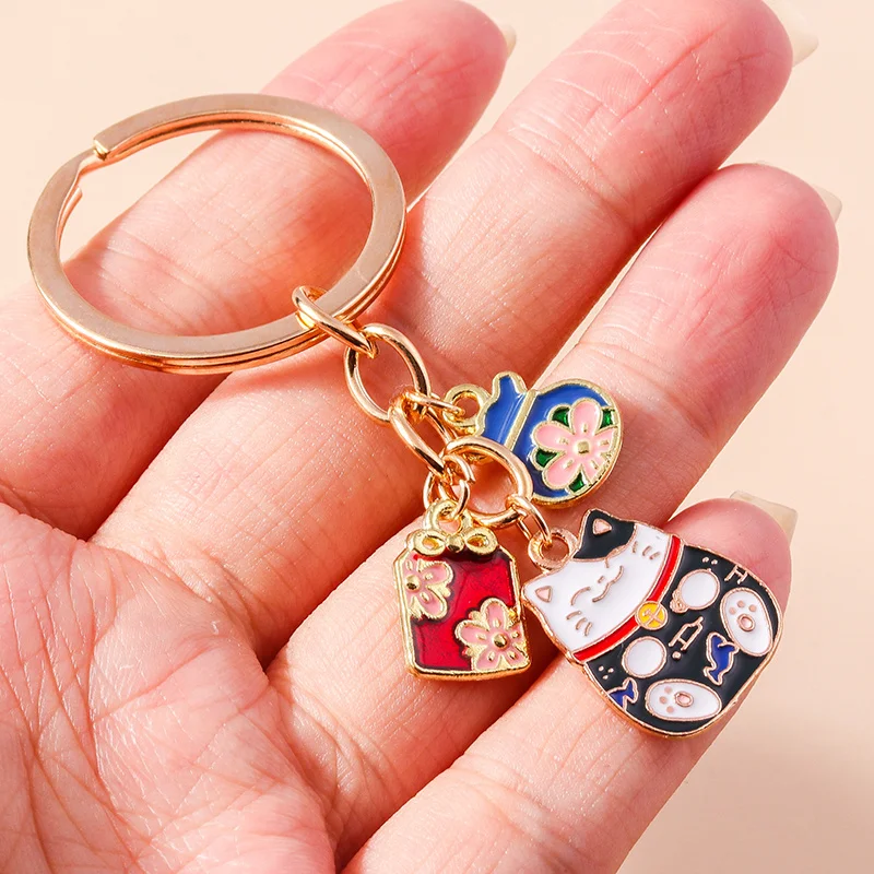 Aihua Niedlicher Glückskatzen-Schlüsselanhänger, Glücksbringer-Schlüsselring-Anhänger für Freunde, Liebhaber, Souvenir-Geschenk – Detail 5