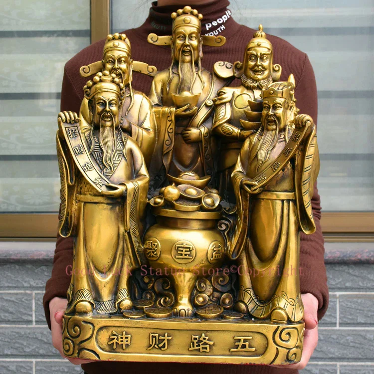 

HOT SALE # 47CM huge HOME Company business efficacious thriving business 5 God of wealth brass mammon FENG SHUI statue