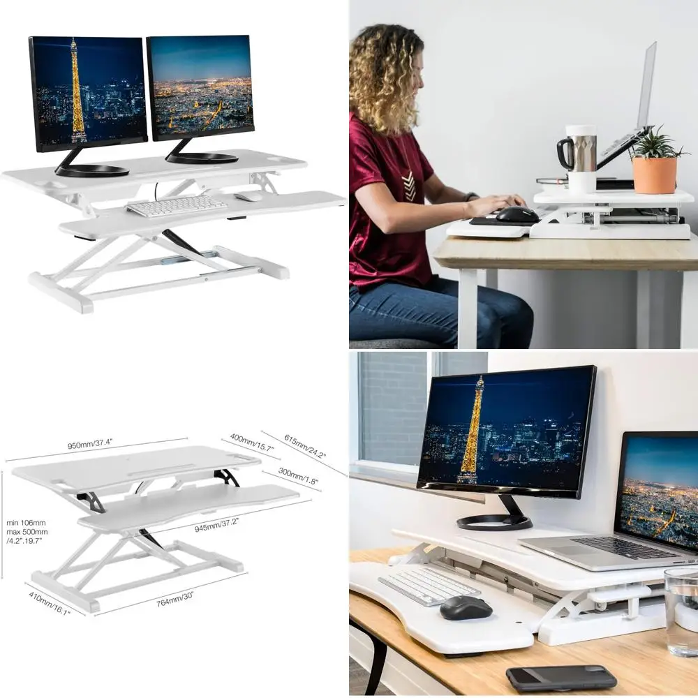 محول مكتب قابل للتعديل بارتفاع 37 بوصة مع تصميم مريح، هيكل من خشب MDF #1