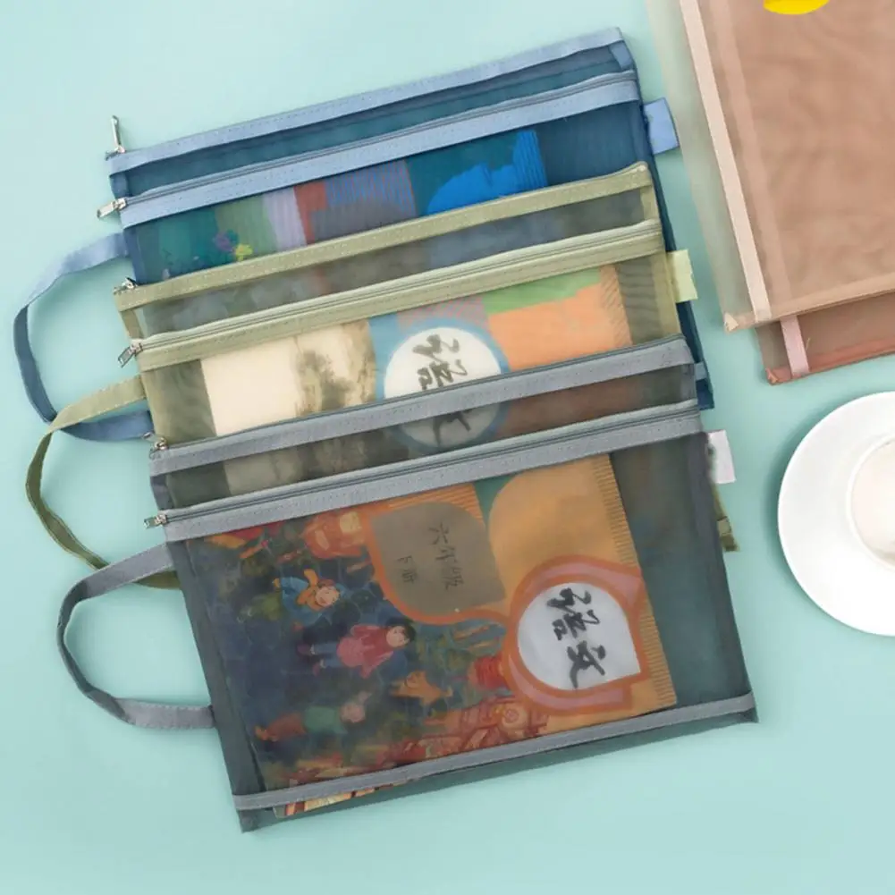 Saco De Arquivo De Malha De Nylon Com Cordão Suporte De Arquivo Transparente Organizador De Documentos De Dupla Camada Recipiente De Arquivo De Trabalho De Escritório A4