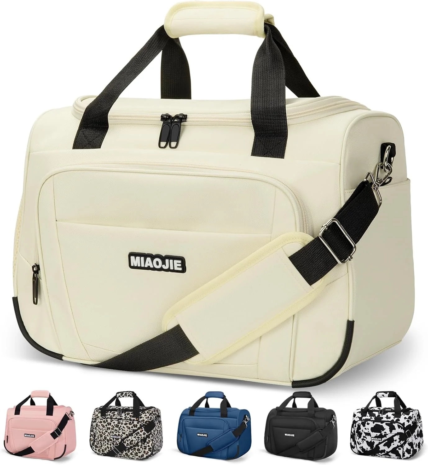 Lightweight Underseat Carry-On Tote Weekender Bag for Travel, 16-Inch Beige Duffle with Multiple Pockets