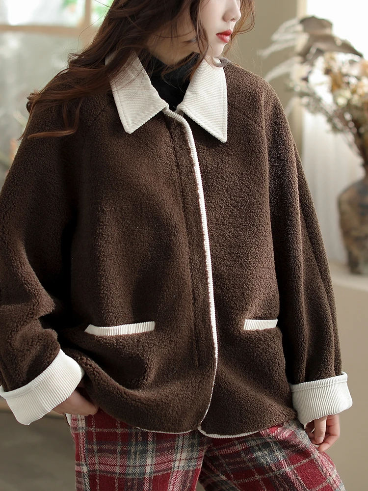 

Повседневное цветное женское пальто с воротником Faion, художественное простое свободное ретро антивозрастное женское пальто, верхняя одежда от KaimiYu