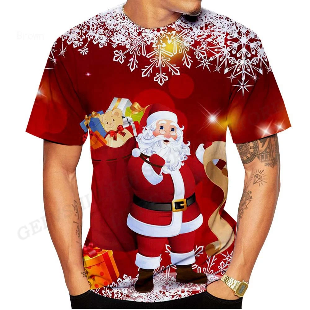 Christmas Carnival Santa Claus Happy New Year Gift Men\'s and Women\'s T-Shirts Hip Hop 3D Print Round Neck Tee Short Sleeve Top