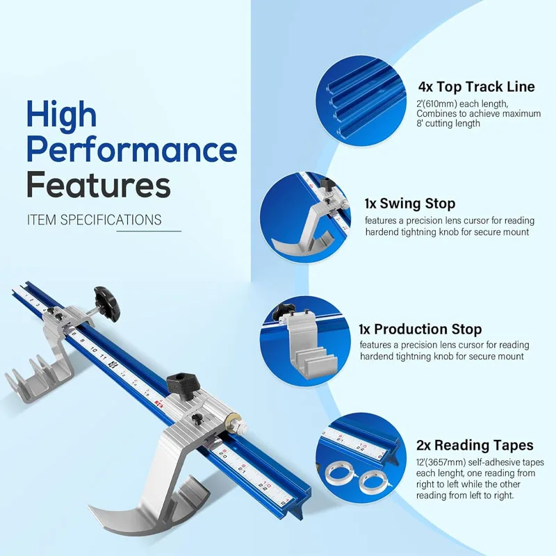 KMS8000 Precision Track and Stops Kit Measuring Tools Work with Miter Saw For Precise and Repeatable Cutting Woods